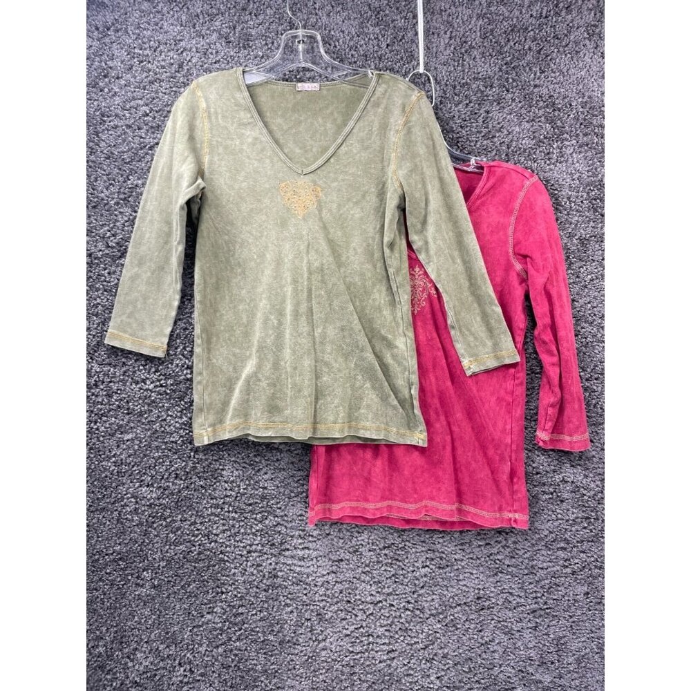 Xcit USA Shirt Women's Red Olive Green 100% Cotton 3/4 Sleeve Tops - Lot of 2